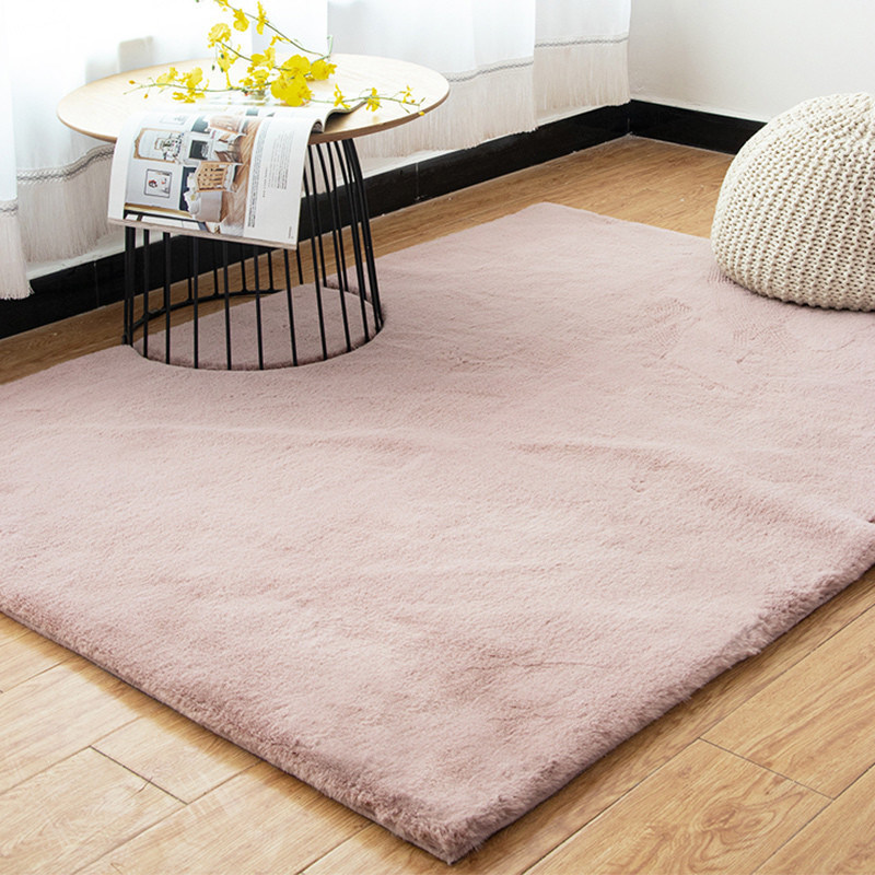 Abstract Pattern Pink Faux Fur Rabbit Rug Soft Long Pile Shaggy Carpet for Living Room